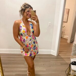 White Mini Dress Embellished with Colored Sequins